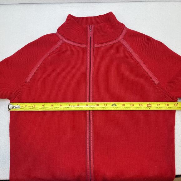 Pendleton full zip leather trim merino wool blend red sweater womens sz S TALL - Picture 9 of 12